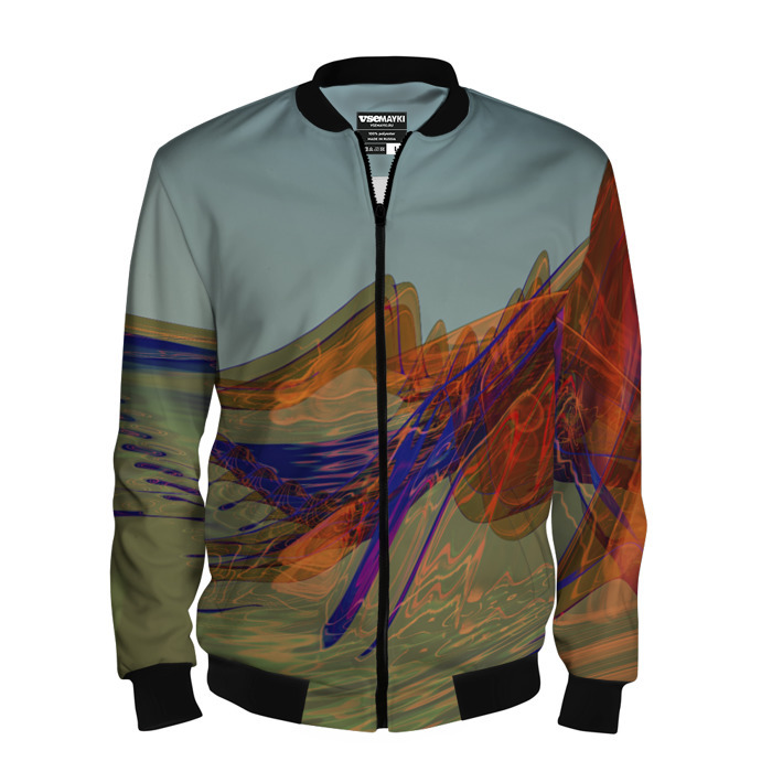 Мужской бомбер 3D Волнообразные разноцветные музыкальные линии фото