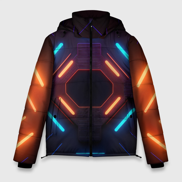 Мужская зимняя куртка 3D Симметричные неоновые линии фото
