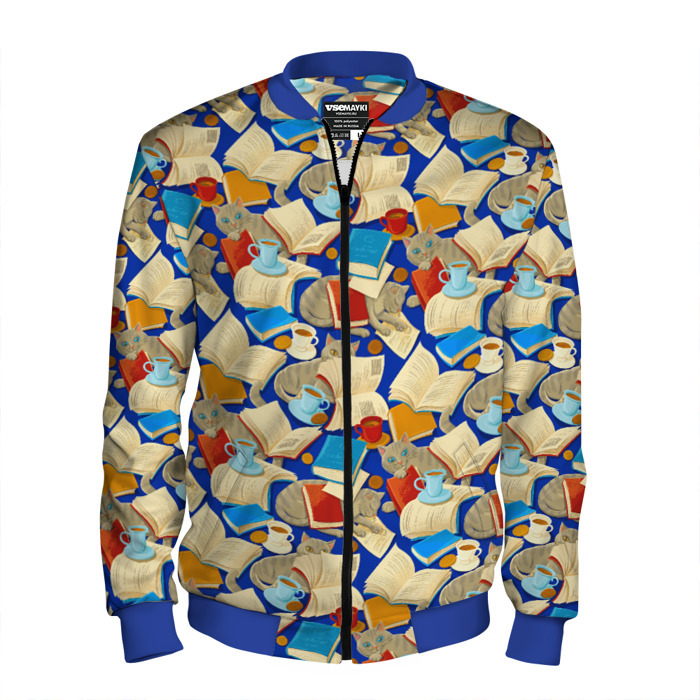 Мужской бомбер 3D Книги и котики фото