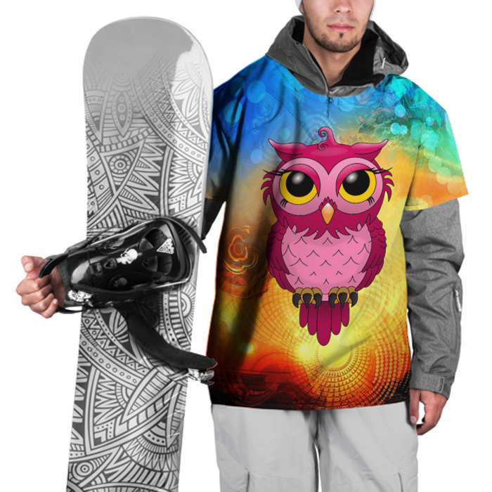 Накидка на куртку 3D Малиновая сова на абстрактном фоне фото