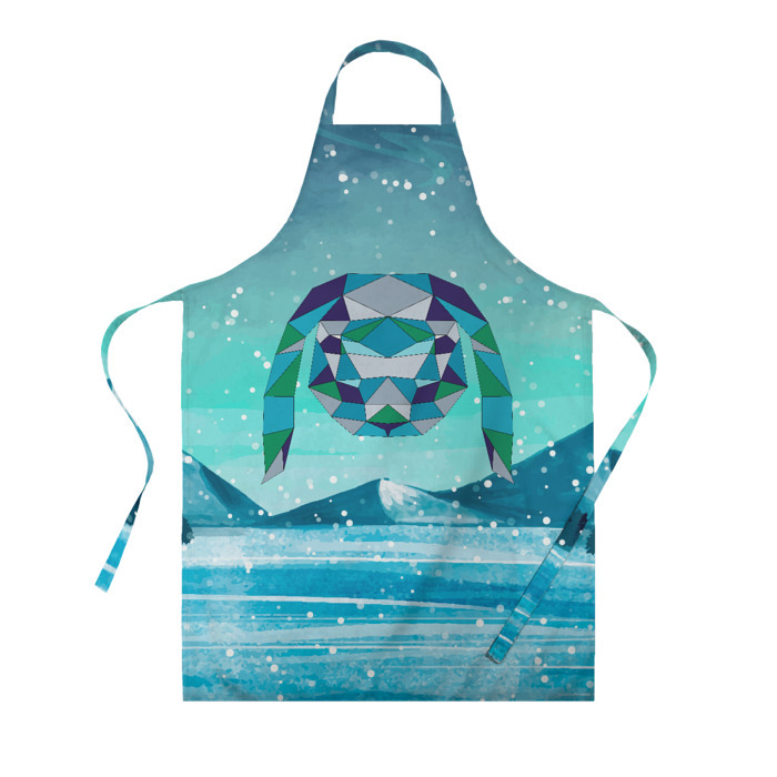 Фартук 3D кролик из мозаики на зимнем фоне фото