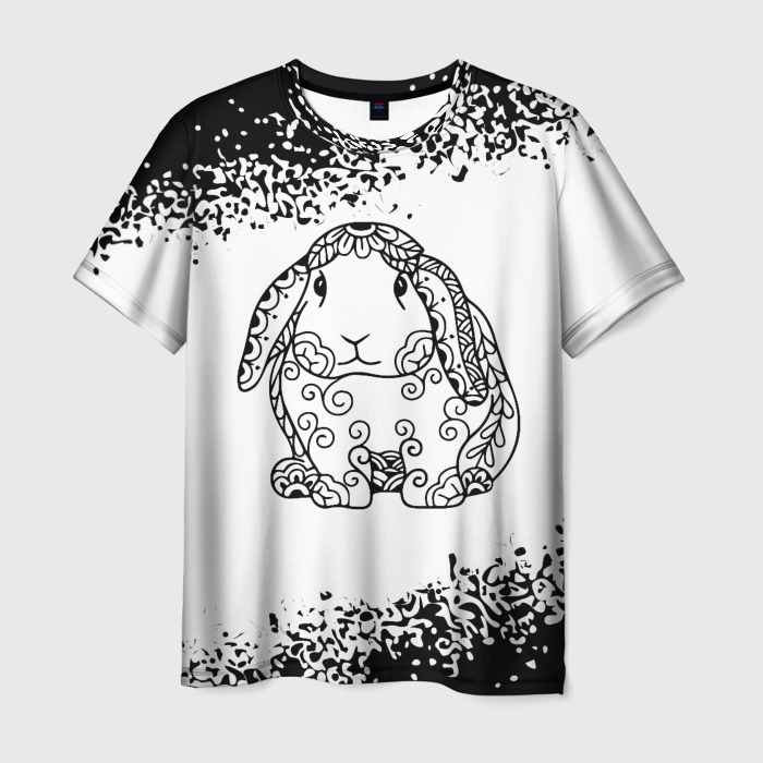 Мужская футболка 3D Кролик цветочный на светлом фото