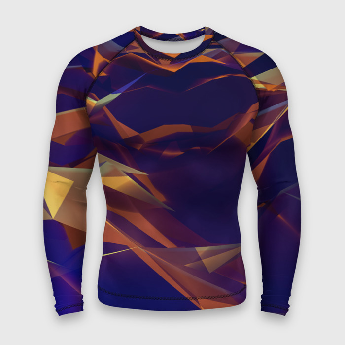 Мужской рашгард 3D Бриллиантовые синие и оранжевые волны фото