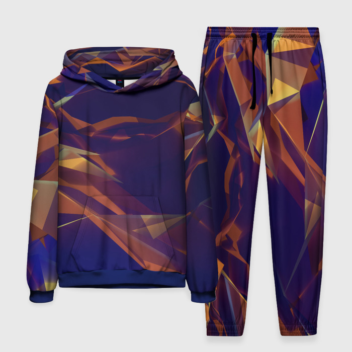 Мужской костюм с толстовкой 3D Бриллиантовые синие и оранжевые волны фото