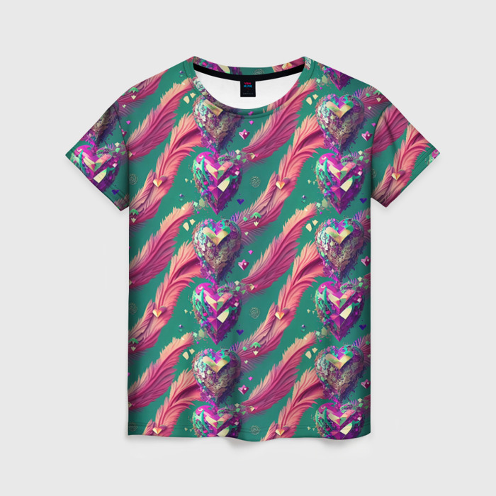 Женская футболка 3D паттерн кристальные сердца фото