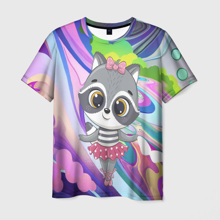 Мужская футболка 3D Девочка енот балерина фото