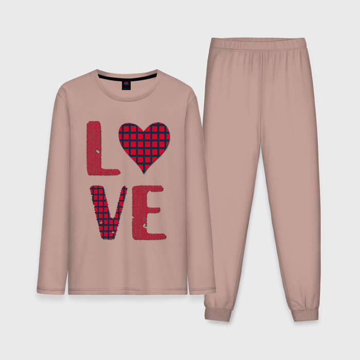 Мужская пижама хлопок (с лонгсливом) Любовь с сердцем фото