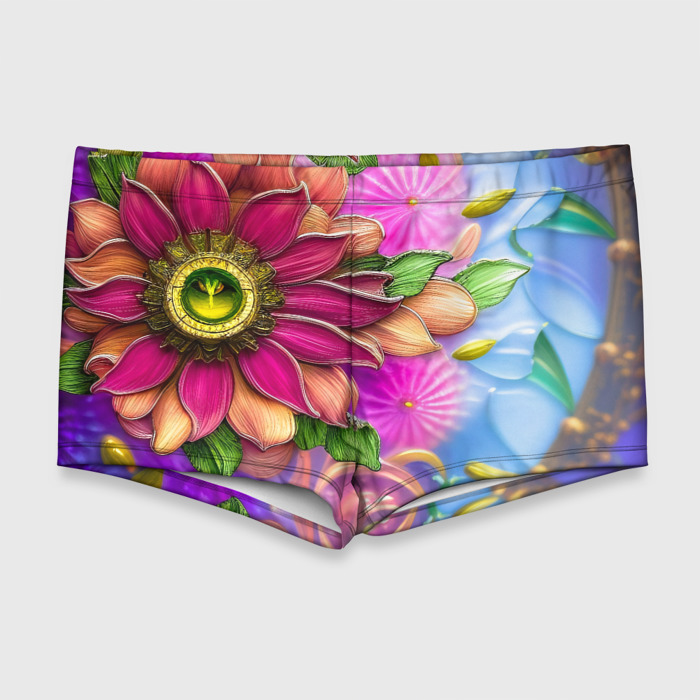 Мужские купальные плавки 3D Розовый цветок стеклянный орнамент фото