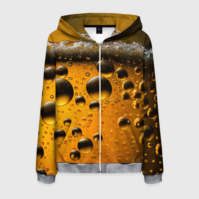 Мужская толстовка 3D на молнии Пиво пенное светлое фото