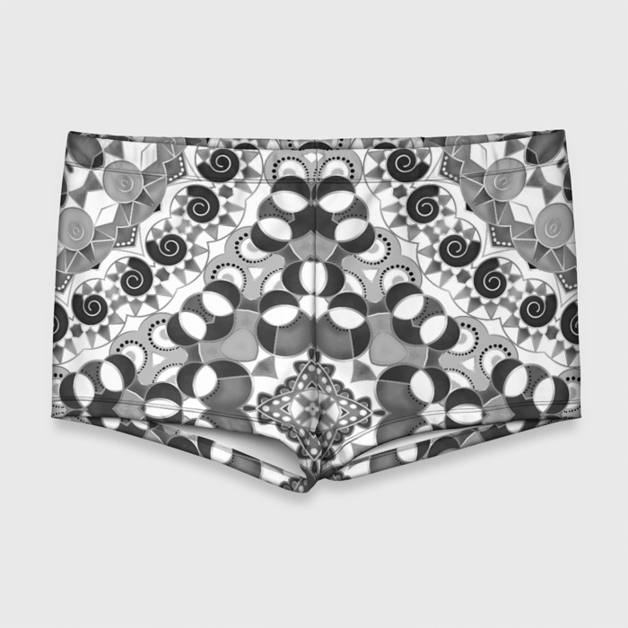 Мужские купальные плавки 3D Бело серый этнический узор фото