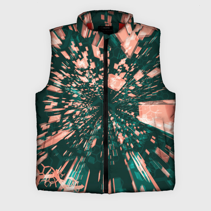 Мужской жилет утепленный 3D Абстрактные полупрозрачные летящие блоки фото