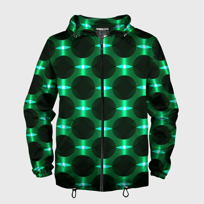 Мужская ветровка 3D Зелёные фонари и чёрные круги фото