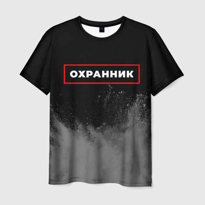 Мужская футболка 3D Охранник   в красной рамке на темном фото