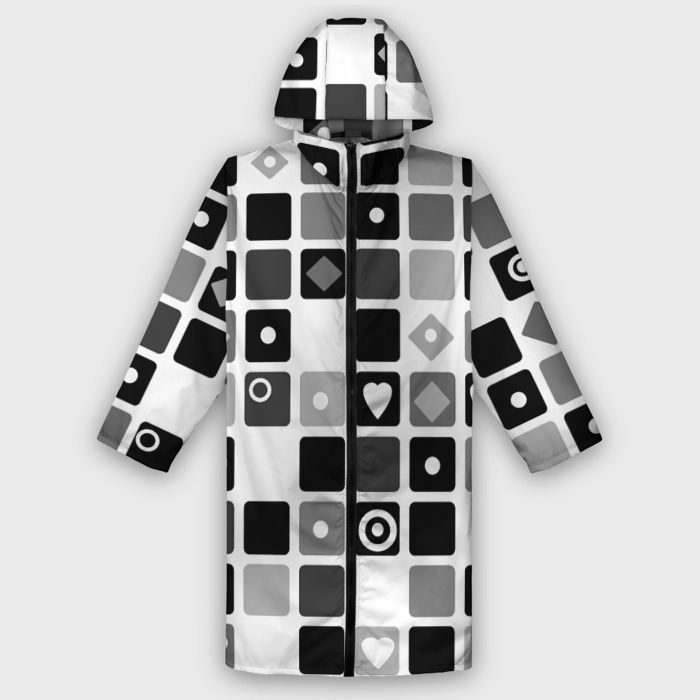 Дождевик унисекс 3D Черно белый узор мозаика фото