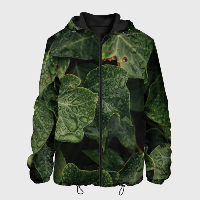 Мужская куртка 3D дождь на зеленых листьях фото