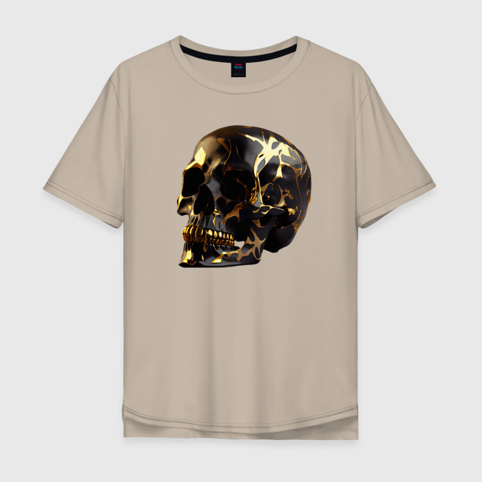 Мужская футболка хлопок Oversize Золотой череп фото
