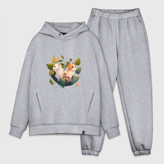 Мужской костюм oversize хлопок Милые коты любви в цветах фото