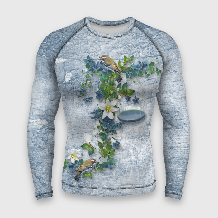 Мужской рашгард 3D синицы на ветке фото