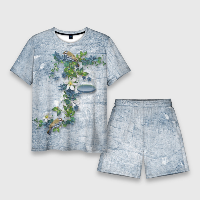Мужской костюм с шортами 3D синицы на ветке фото