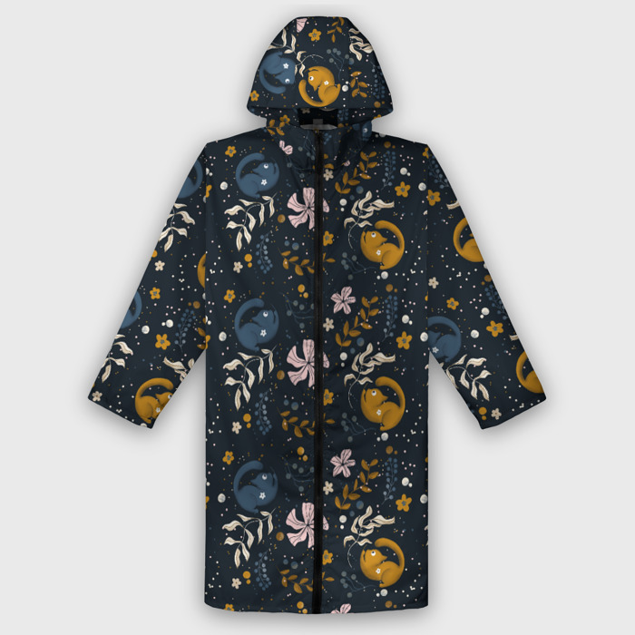 Дождевик унисекс 3D Растительный паттерн с котиками фото