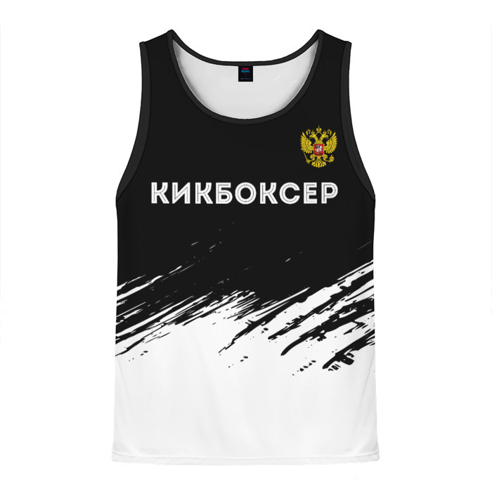 Мужская майка 3D Кикбоксер из России и герб РФ: символ сверху фото