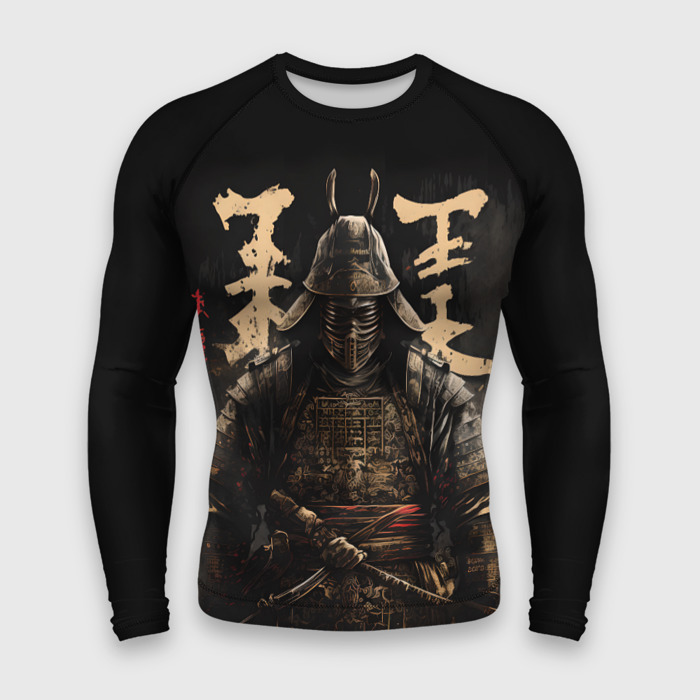 Мужской рашгард 3D Самурай и надписи фото