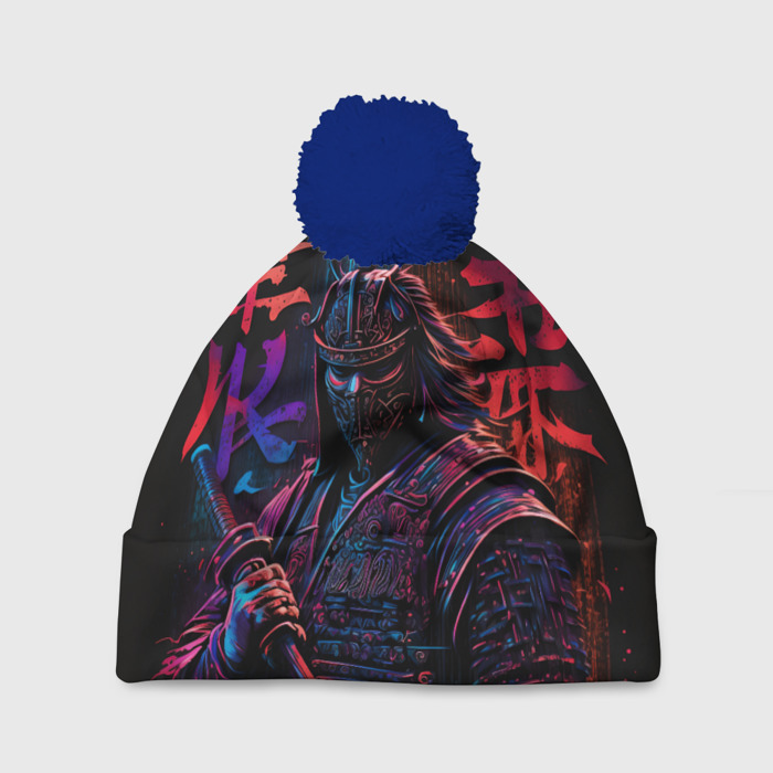 Шапка 3D c помпоном Самурай неон фото