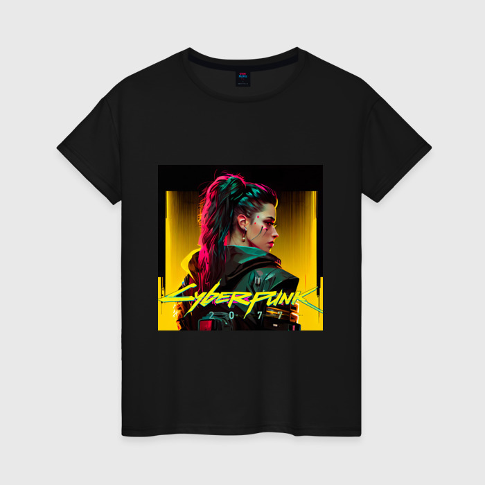 Женская футболка хлопок Девушка в очках, Киберпанк фото