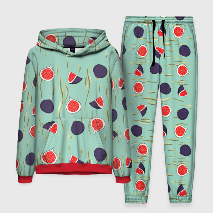 Мужской костюм с толстовкой 3D Паттерн с инжиром на мятном фоне фото