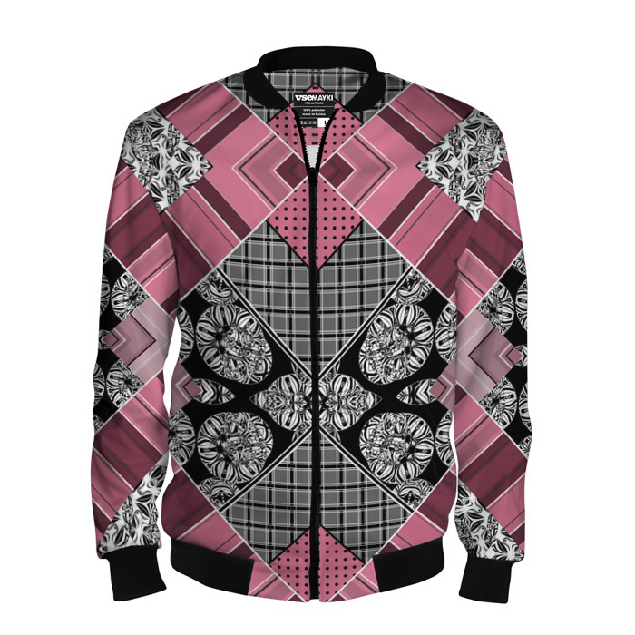 Мужской бомбер 3D Геометрический розово черный с белым узор фото