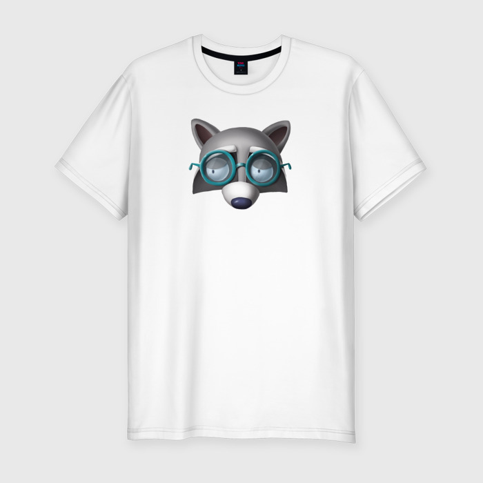 Мужская футболка хлопок Slim Хитрый енот в очках фото