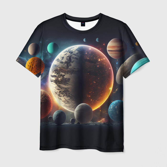 Мужская футболка 3D Ппланеты и космос от нейросети фото