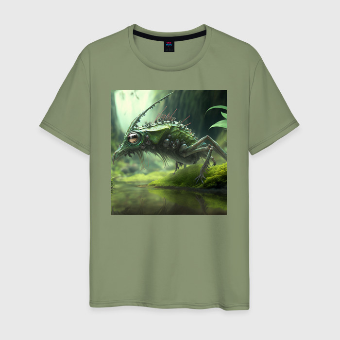 Мужская футболка хлопок Зеленый кузнечик фото