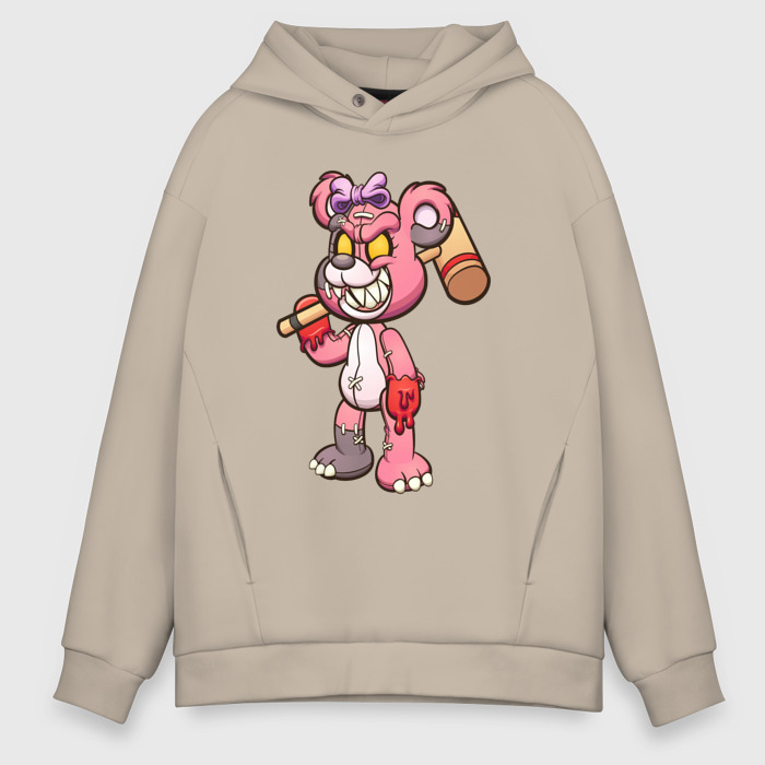 Мужское худи Oversize хлопок Медведь монстр с большим молотком фото