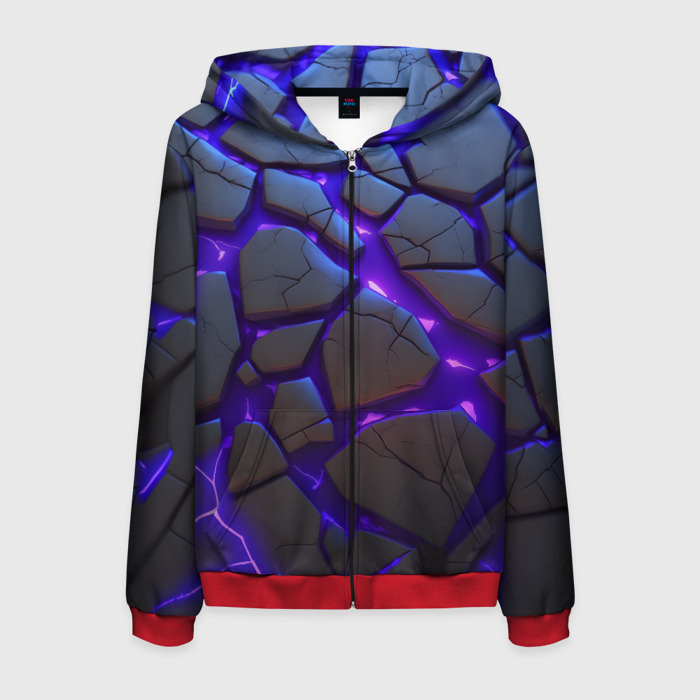 Мужская толстовка 3D на молнии Неоновые трещины   яркая лава фото