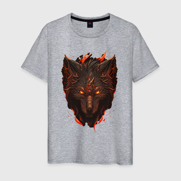 Мужская футболка хлопок Голова волка в огне фото