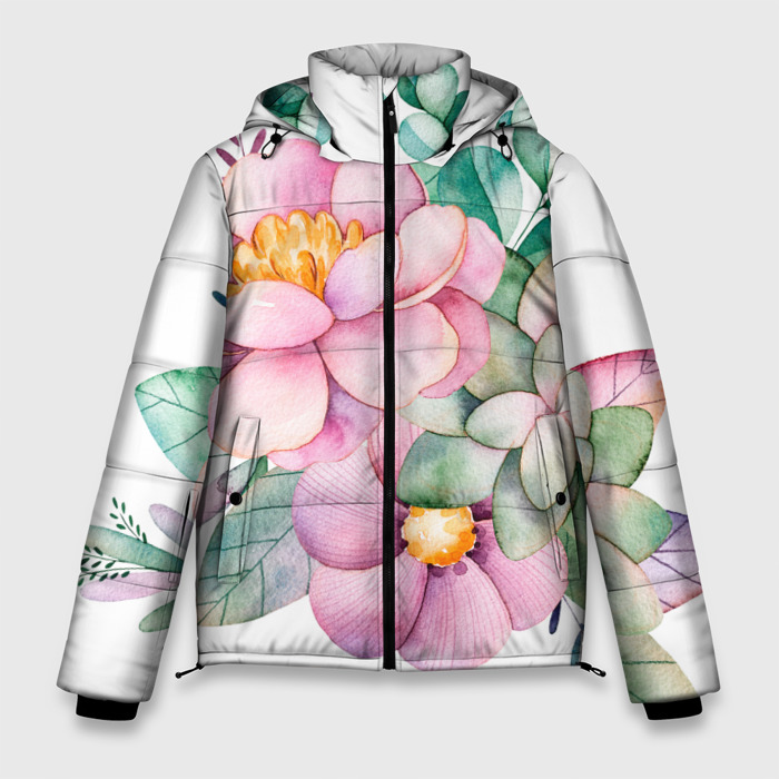 Мужская зимняя куртка 3D Пастельные цветы   посередине фото