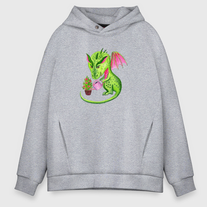 Мужское худи Oversize хлопок Дракон и елочка фото