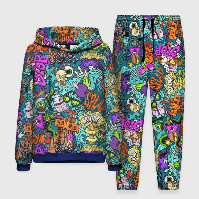 Мужской костюм с толстовкой 3D Поп арт взрыв с инопланетянином и черепом фото