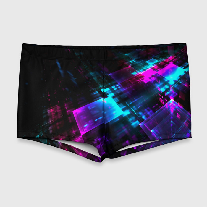 Мужские купальные плавки 3D неоновый киберпанк фото