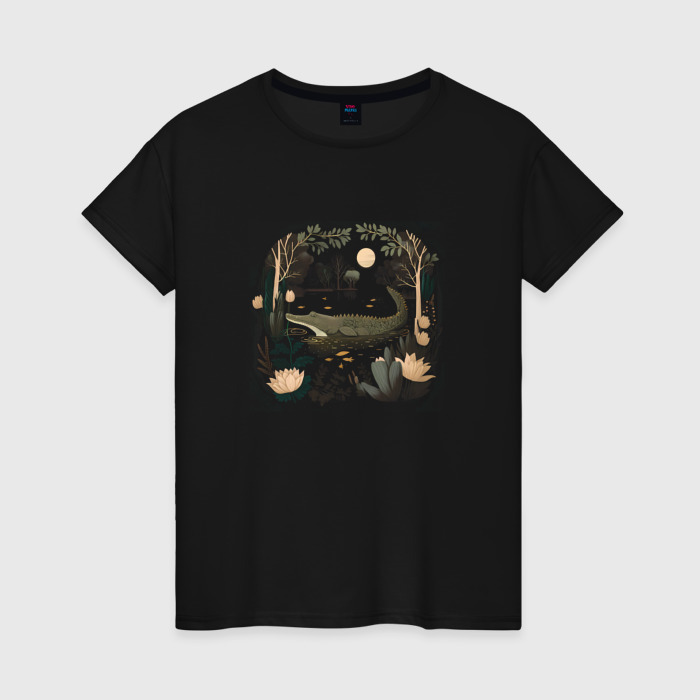 Женская футболка хлопок Крокодил в реке фото