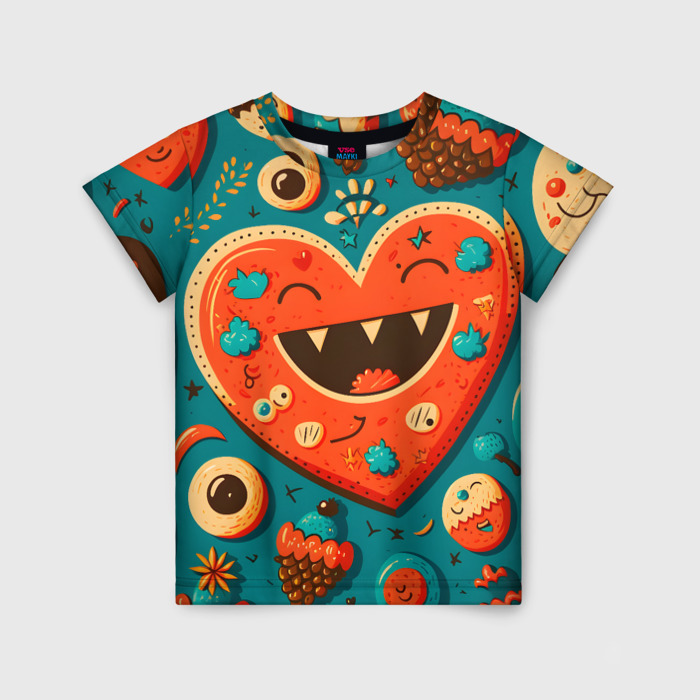 Детская футболка 3D Веселое сердце с зубами фото