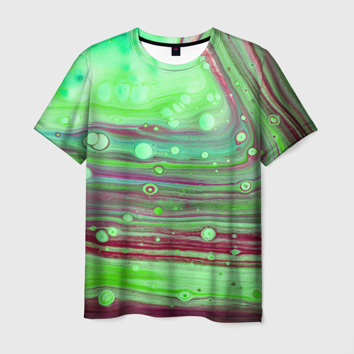 Мужская футболка 3D Зелёные и тёмные краски фото
