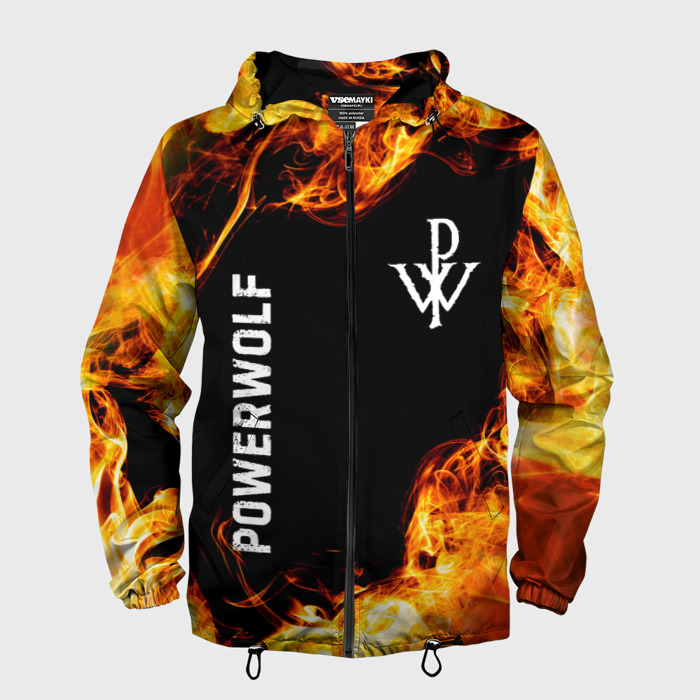 Мужская ветровка 3D Powerwolf и пылающий огонь фото