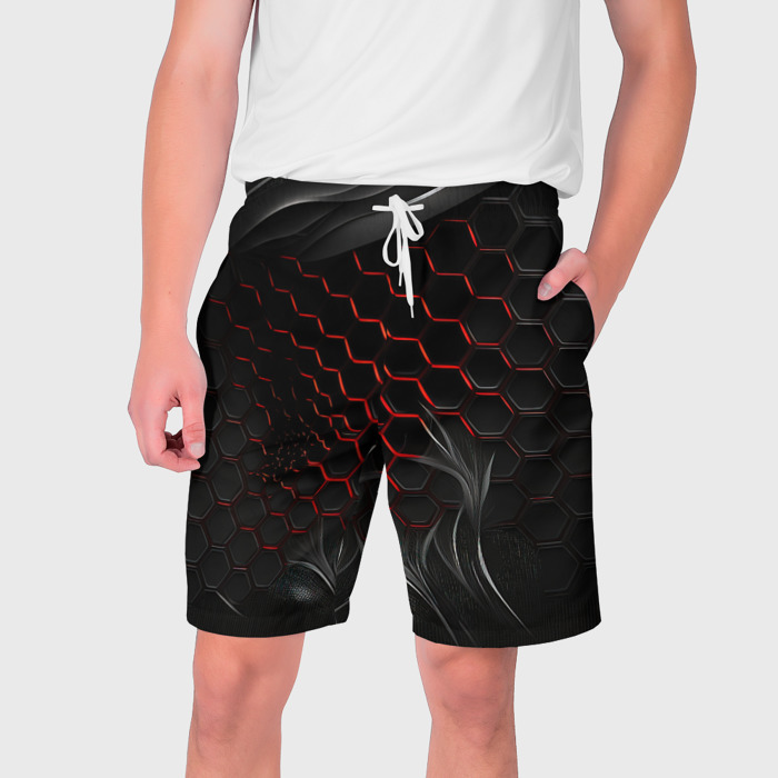 Мужские шорты 3D плиты с красной сеткой фото