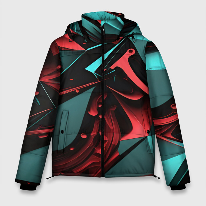 Мужская зимняя куртка 3D Красные и бирюзовые объекты фото