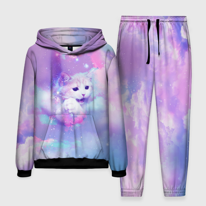 Мужской костюм с толстовкой 3D Котенок в небе фото
