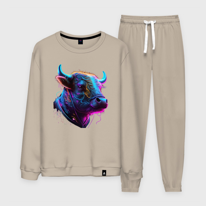 Мужской костюм хлопок Бык в свете неона фото