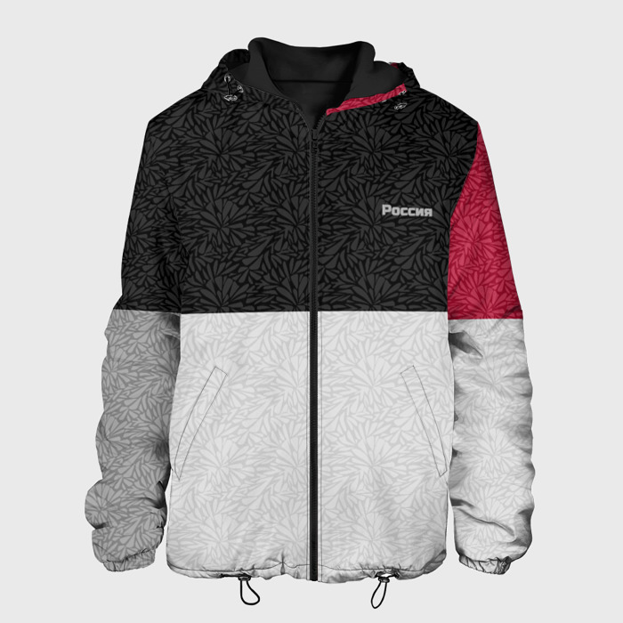 Мужская куртка 3D Комбинированный серо красный узор с надписью Россия фото