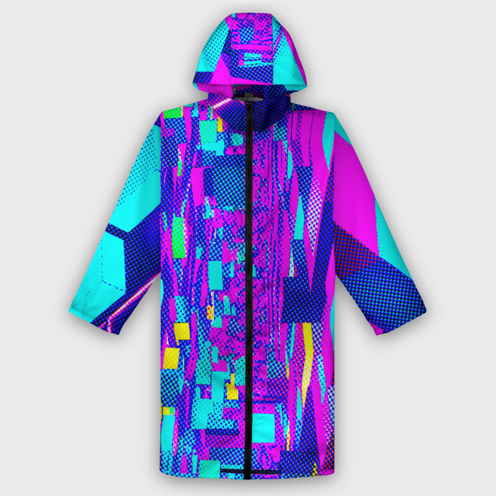 Дождевик унисекс 3D Неоновые розовые и голубые светящиеся кубики фото